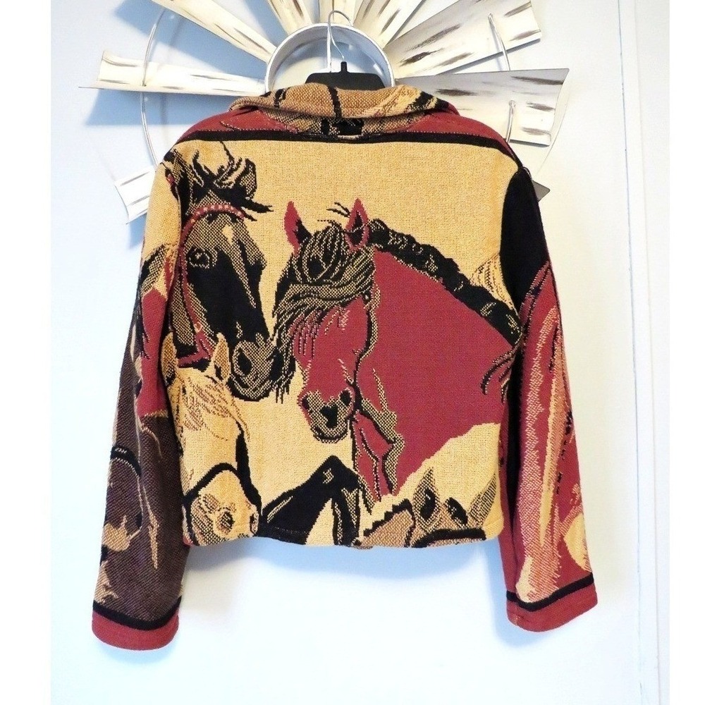 Heirlooms Laguna Beach Horse Tapestry Jacket S Western Woven Button Front Small - Picture 5 of 13